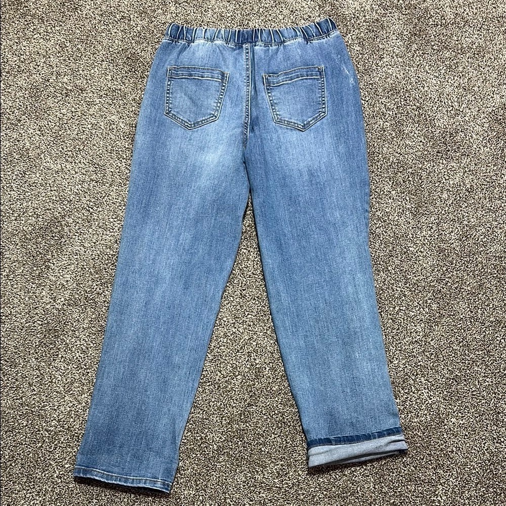 Rewash Blue Ankle Cropped Jeans with Distressed Details SMALL drawstring waist - Picture 12 of 14